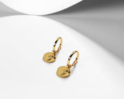 Birth Month Flower EARRINGS - dainty flower coin pendant gold huggie hoop earrings horoscope astrology birth month zodiac personalized gift